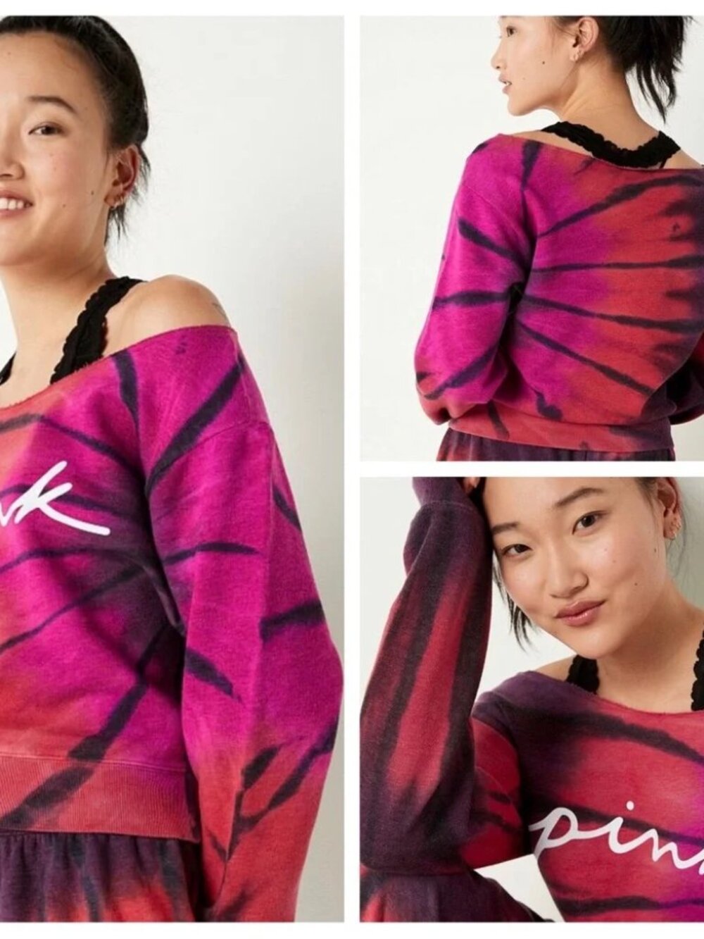 VS Victorias Secret Pink Everyday Lounge Crop Crew Sweater Supernova Tie Dye XL